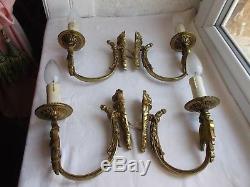 French 4 of patina bronze wall light sconces antique exquisite
