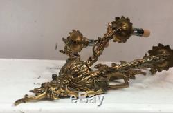 French ANTIQUE bronze WALL Light SCONCES fixtures Rocco Style 3 Arm Gold Light