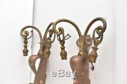 French Antique Gothic Brass whiplash Wall Lamp Sconce Art Nouveau fixtures PAIR