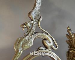 French Antique Gothic Chimera Gilded Bronze Wall Lamp Sconce Art Nouveau Griffin