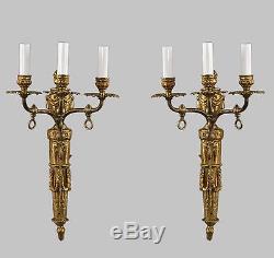 French Bronze Gilded Sconces c1930 Antique Vintage Gas Style Ornate Wall Lights