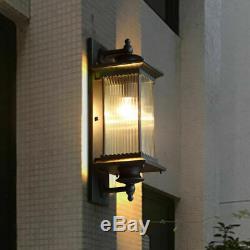 French Country Large Square Metal Lantern Ribbed Glass Outdoor Gate Wall Lights