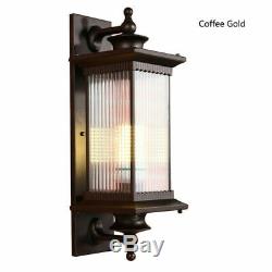 French Country Large Square Metal Lantern Ribbed Glass Outdoor Gate Wall Lights
