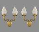 French Flame Bronze Wall Sconces c1930 Vintage Antique Gold Gilded Empire Lights