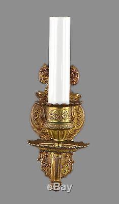 French Gilded Brass Wall Sconces c1910 Vintage Antique Gold Ornate Lights