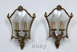 French Gilded Bronze Twin Light Sconces Wall Lights With Curvaceous Glass