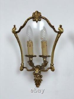 French Gilded Bronze Twin Light Sconces Wall Lights With Curvaceous Glass