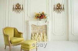 French Gold Foyer Living Dining Room Golden Teak Crystal Wall Sconce 5 Light 24