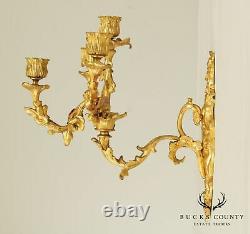 French Louis XV Style Antique Dore Bronze Pair Candle Holders Wall Sconces