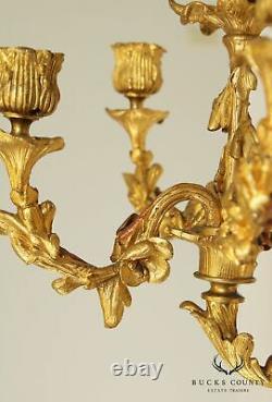 French Louis XV Style Antique Dore Bronze Pair Candle Holders Wall Sconces