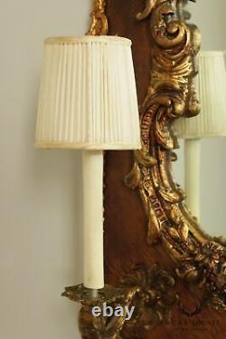 French Louis XV Style Partial Gilt Wall Mirror With Sconces
