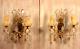 French Murano Glass Gilt Bronze Wall Sconce PAIR Crystals Beads Amber Drops Lamp