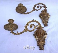 French Pair of Wall Candlesticks Piano Sconces Brass 1900