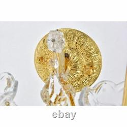 French Pendant Crystal Gold Vanity Bathroom 2 Light Wall Sconce Fixture 12 inch