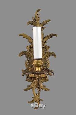 French Rococo Brass Wall Sconces c1950 Vintage Antique Gold Wall Lights