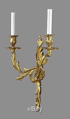 French Rococo Gold Wall Sconces c1950 Vintage Antique Ornate Lights