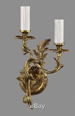French Rococo Sconces c1950 TWO PAIRS AVAILABLE Vintage Antique Brass Gold Wall