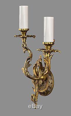 French Rococo Sconces c1950 TWO PAIRS AVAILABLE Vintage Antique Brass Gold Wall