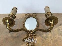 French Rococo Style Ormolu Mirror Double Light Wall Sconce vintage chateau