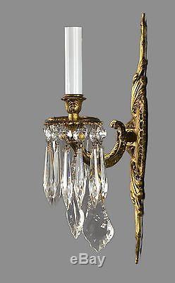 French Rococo Styled Bronze Sconces c1950 Vintage Antique Gold Ornate Wall Light