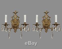 French Style Gilded Finish Wall Sconces c1950 Vintage Antique Restored