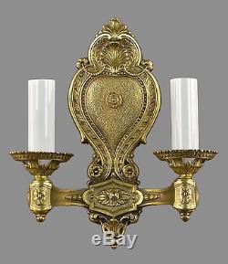French Styled Vintage Gold Sconces c1930 Ornate Antique Wall Lights