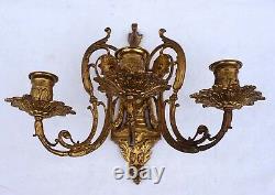 French Victorian Ormolu Engraved Brass 3 Arms Sconce Wall Light 19th C