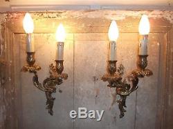 French a pair of antique patina bronze wall light sconces nicely detail