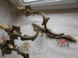 French a pair of antique patina bronze wall light sconces nicely detail