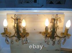 French a pair of awesome detailed antique wall light bronze brass crystals