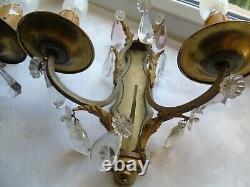 French a pair of awesome detailed antique wall light bronze brass crystals