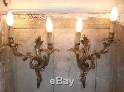 French a pair of dark patina bronze wall light sconces antique exquisite