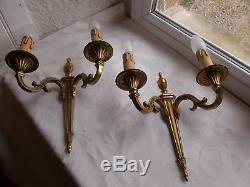 French a pair of gold bronze wall light sconces classic detailed vintage