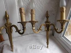 French a pair of gold bronze wall light sconces classic detailed vintage