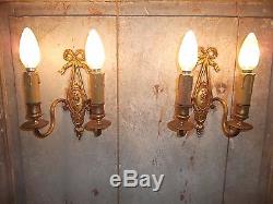French a pair of gold bronze wall light sconces exquisite detailed antique