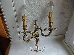 French a pair of gold bronze wall light sconces exquisite detailed vintage