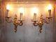French a pair of gold bronze wall light sconces nicely detailed vintage
