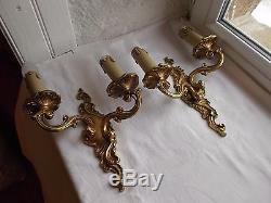 French a pair of gold bronze wall light sconces nicely detailed vintage