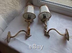 French a pair of gold bronze wall light sconces nicely detailed with shades