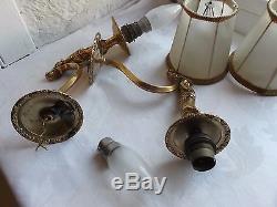 French a pair of gold bronze wall light sconces nicely detailed with shades
