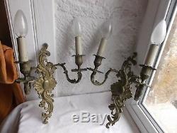 French a pair of gold bronze wall light sconces stunning detailed antique