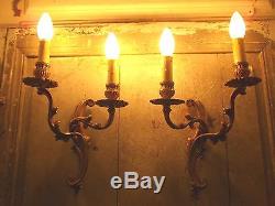 French a pair of gold bronze wall light sconces stunning detailed vintage
