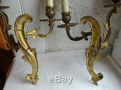 French a pair of gold bronze wall light sconces stunning detailed vintage