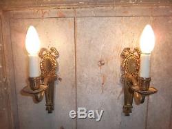 French a pair of gold patina bronze wall light sconces antique exquisite