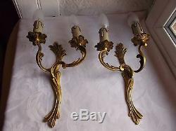 French a pair of gold patina bronze wall light sconces beautiful antique