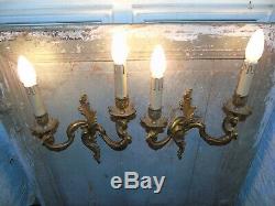 French a pair of gorgeous vintage patina gold bronze wall light sconces