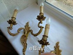 French a pair of gorgeous vintage patina gold bronze wall light sconces