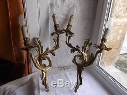French a pair of patina bronze wall light sconces antique exquisite stamped