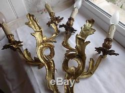 French a pair of patina bronze wall light sconces antique exquisite stamped