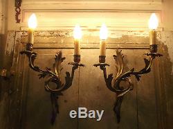 French a pair of patina bronze wall light sconces antique / vintage exquisite
